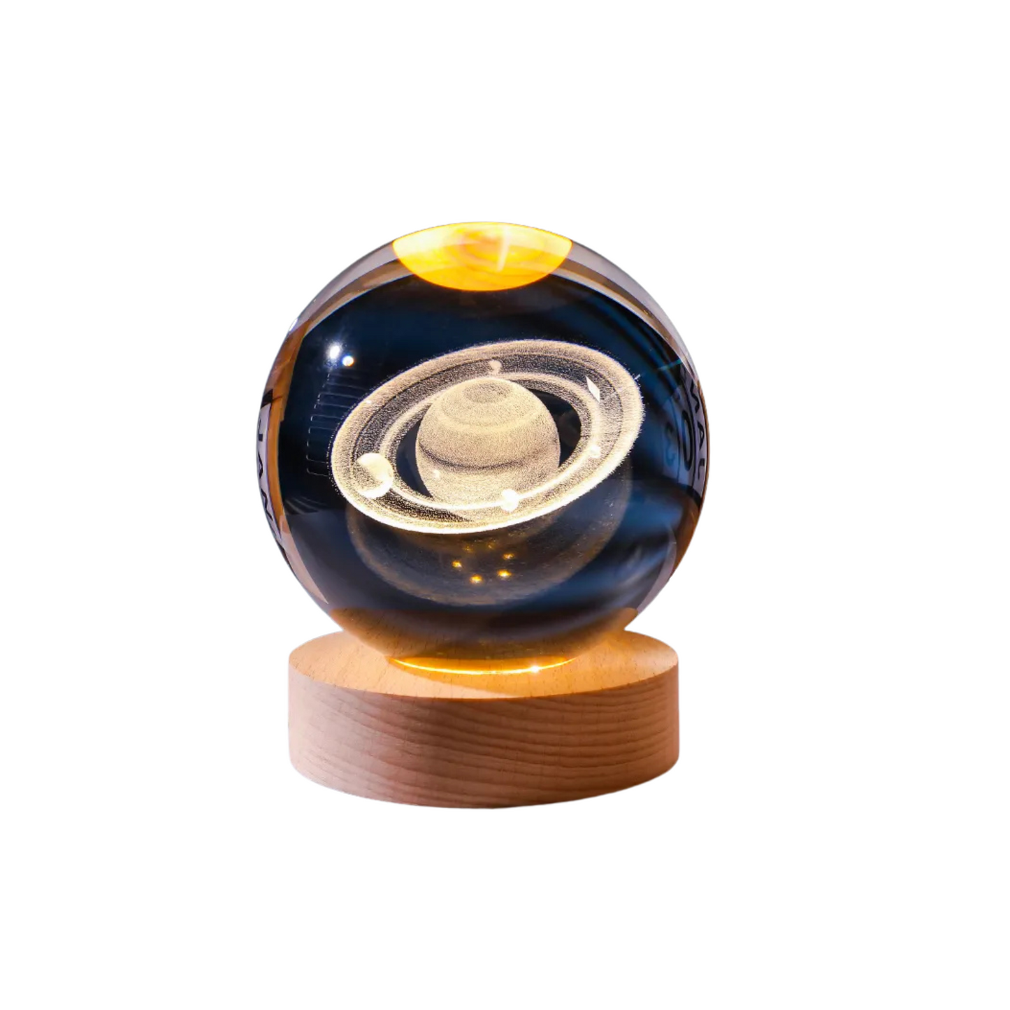 Luz Noche Bola de Cristal Grande 10cm con Imagen 3D y Base de Madera: Iluminación LED