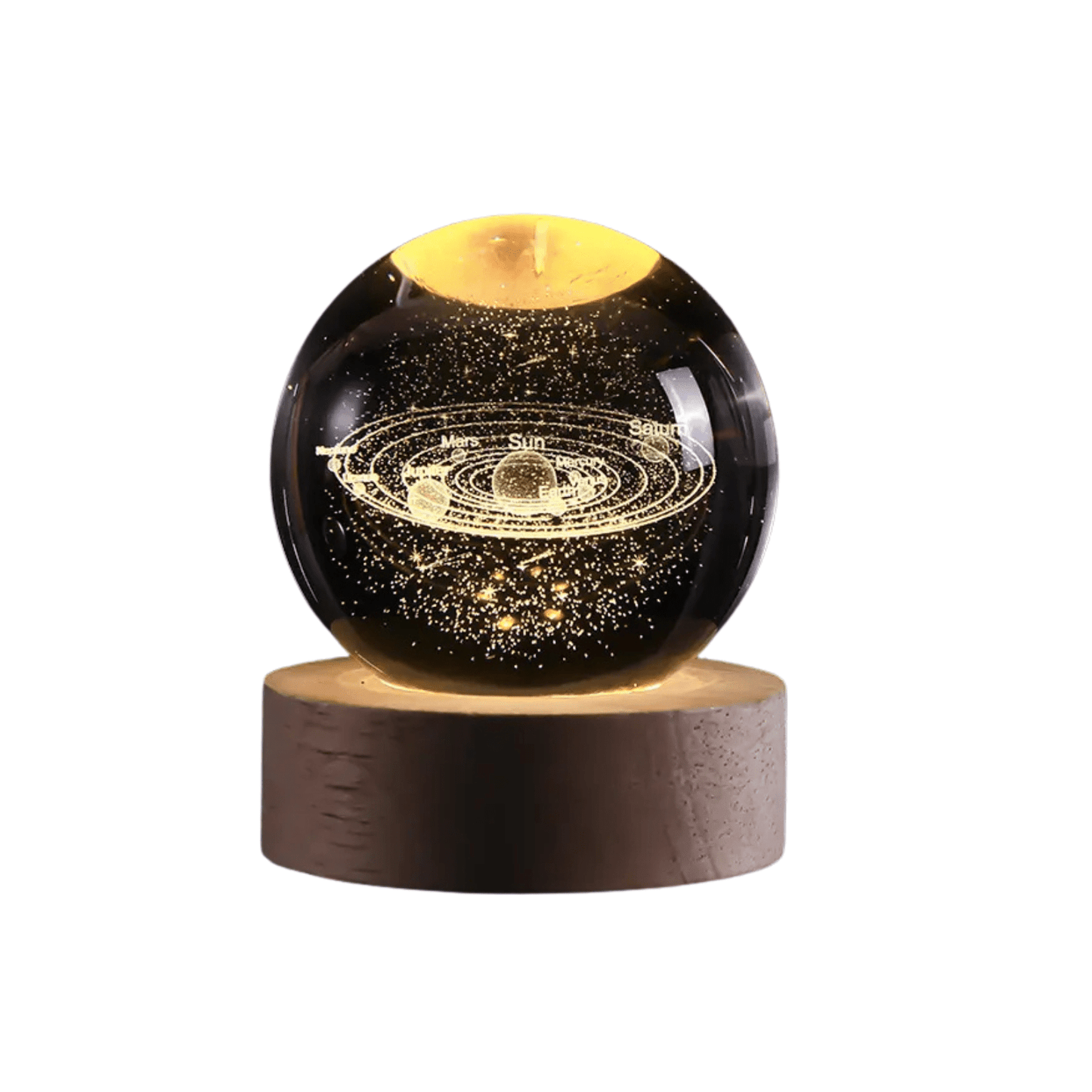 Luz Noche Bola de Cristal Grande 10cm con Imagen 3D y Base de Madera: Iluminación LED
