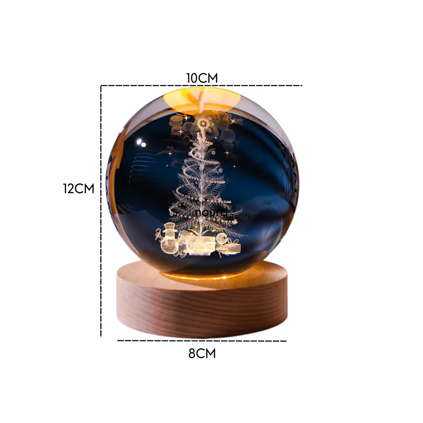 Luz Noche Bola de Cristal Grande 10cm con Imagen 3D y Base de Madera: Iluminación LED