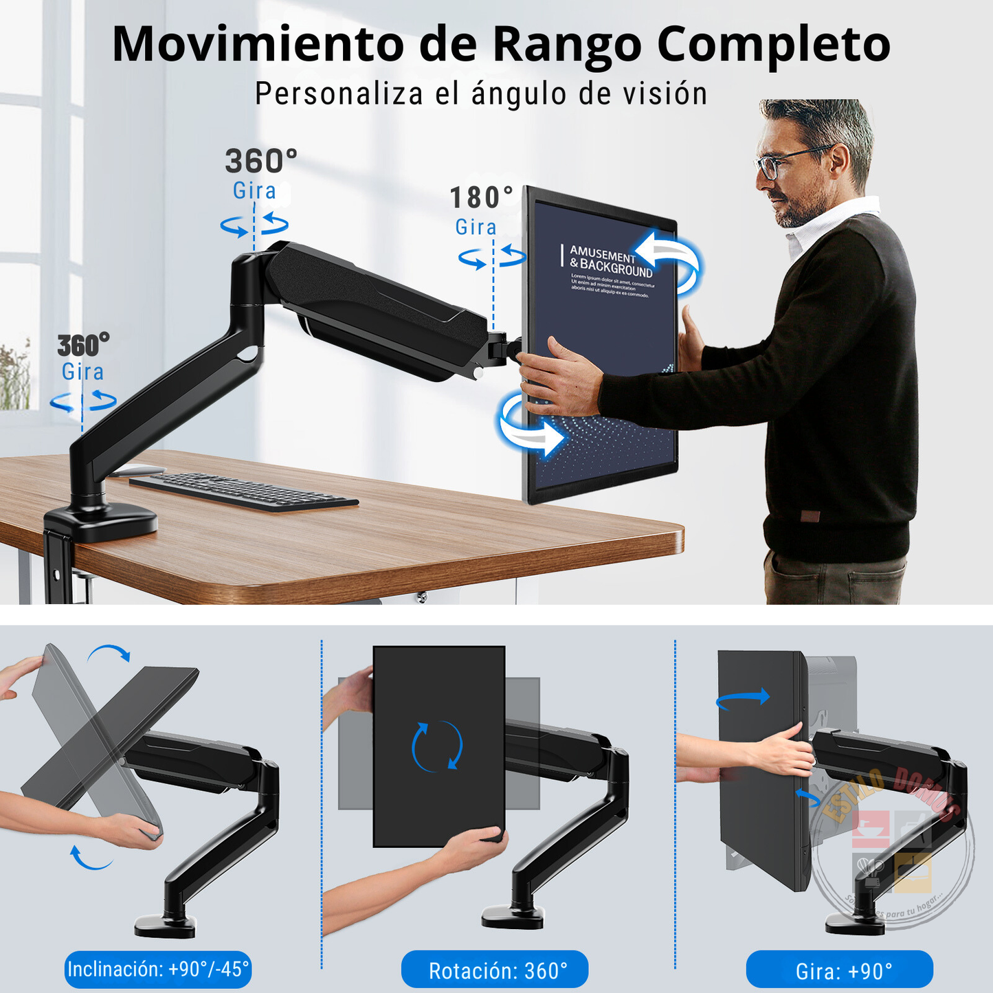 Soporte Simple Monitor Escritorio Soporte Simple Brazo Giro 360 Compatible con VESA