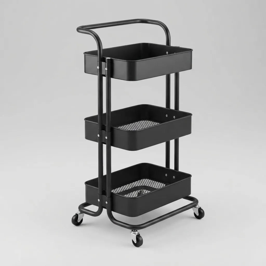 Carrito Organizador Metálico 3 Niveles con Ruedas y Asa – Multiuso