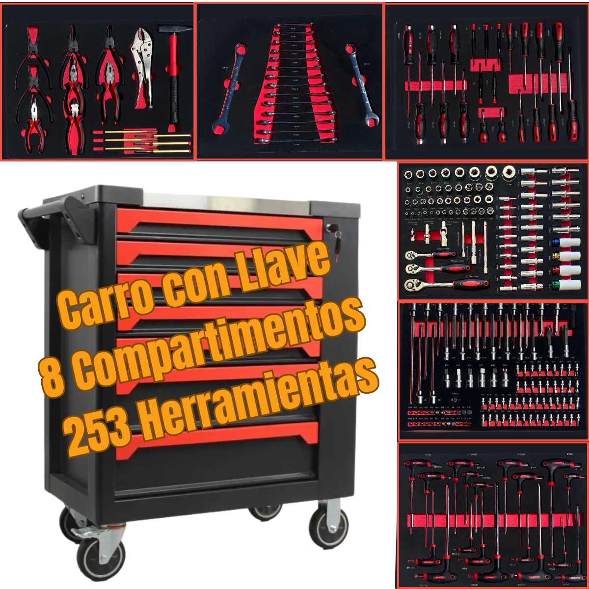 Carro De Trabajo Movil 8 Gabinetes C/herr 253 Pcs