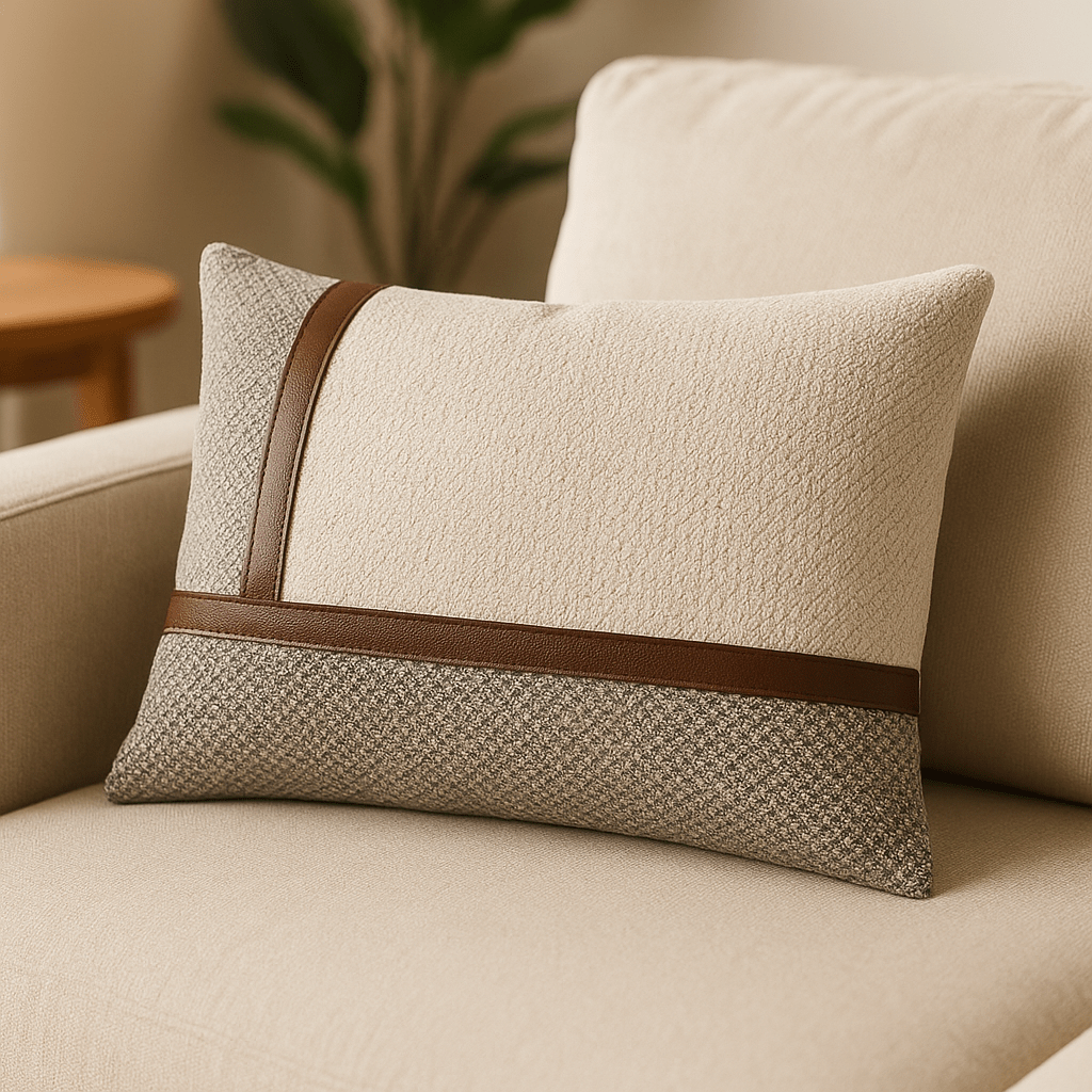 Cojín Decorativo Rectangular de 28x50 cm con Detalles en Cuerina: Estilo y Comodidad para Tu Hogar