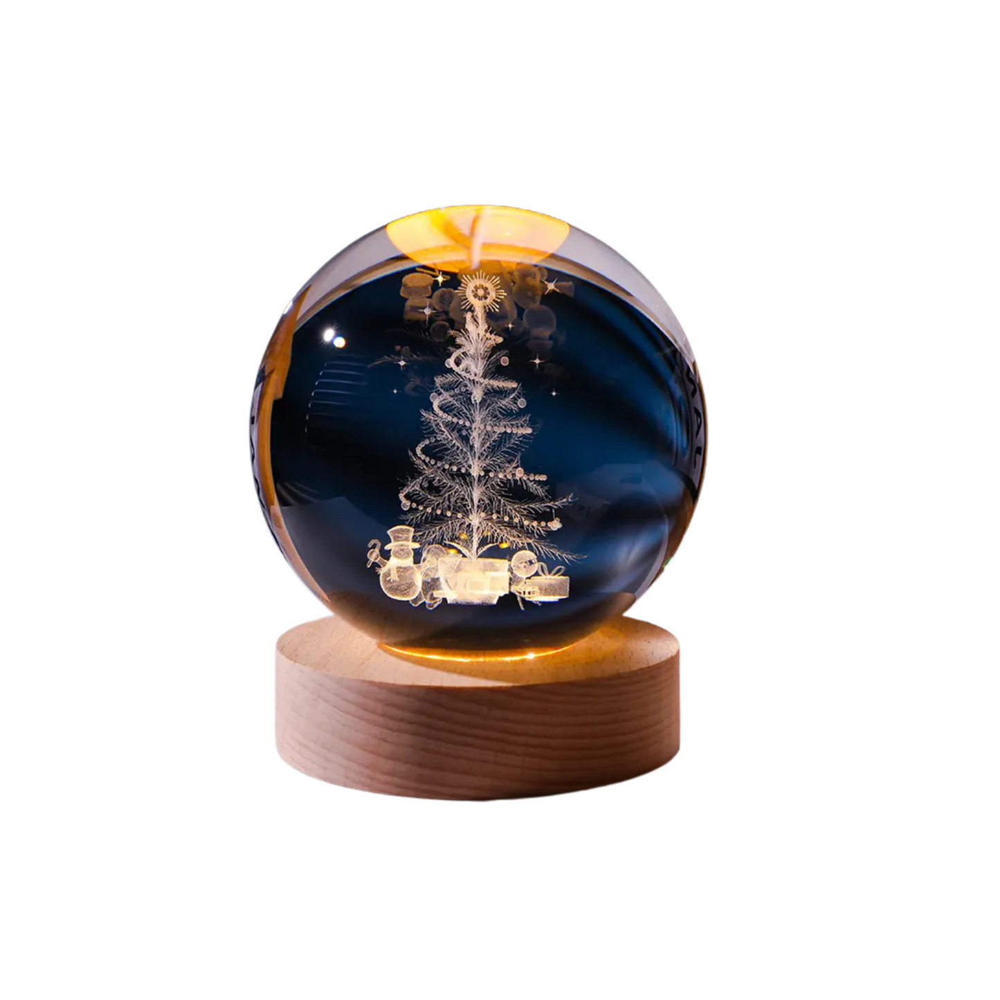 Luz Noche Bola de Cristal Grande 10cm con Imagen 3D y Base de Madera: Iluminación LED
