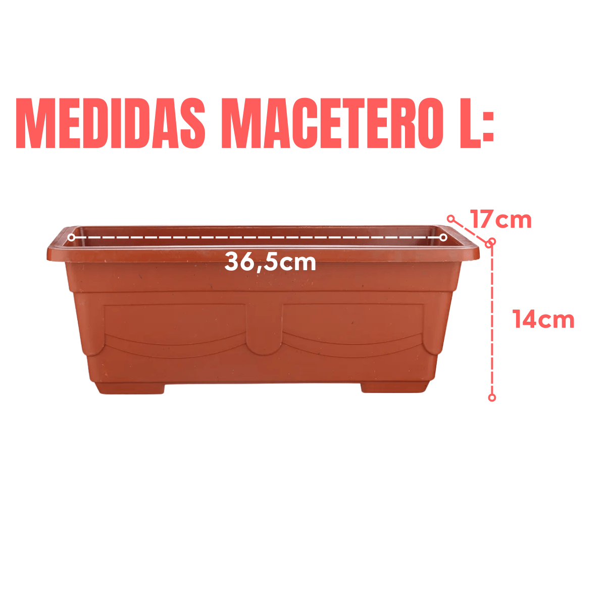 Jardinera plástica rectangular con plato – colores disponibles