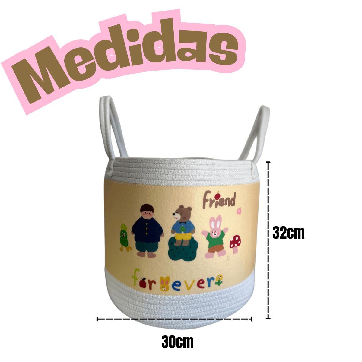 Canasto organizador infantil de cuerda tejida – vista lateral