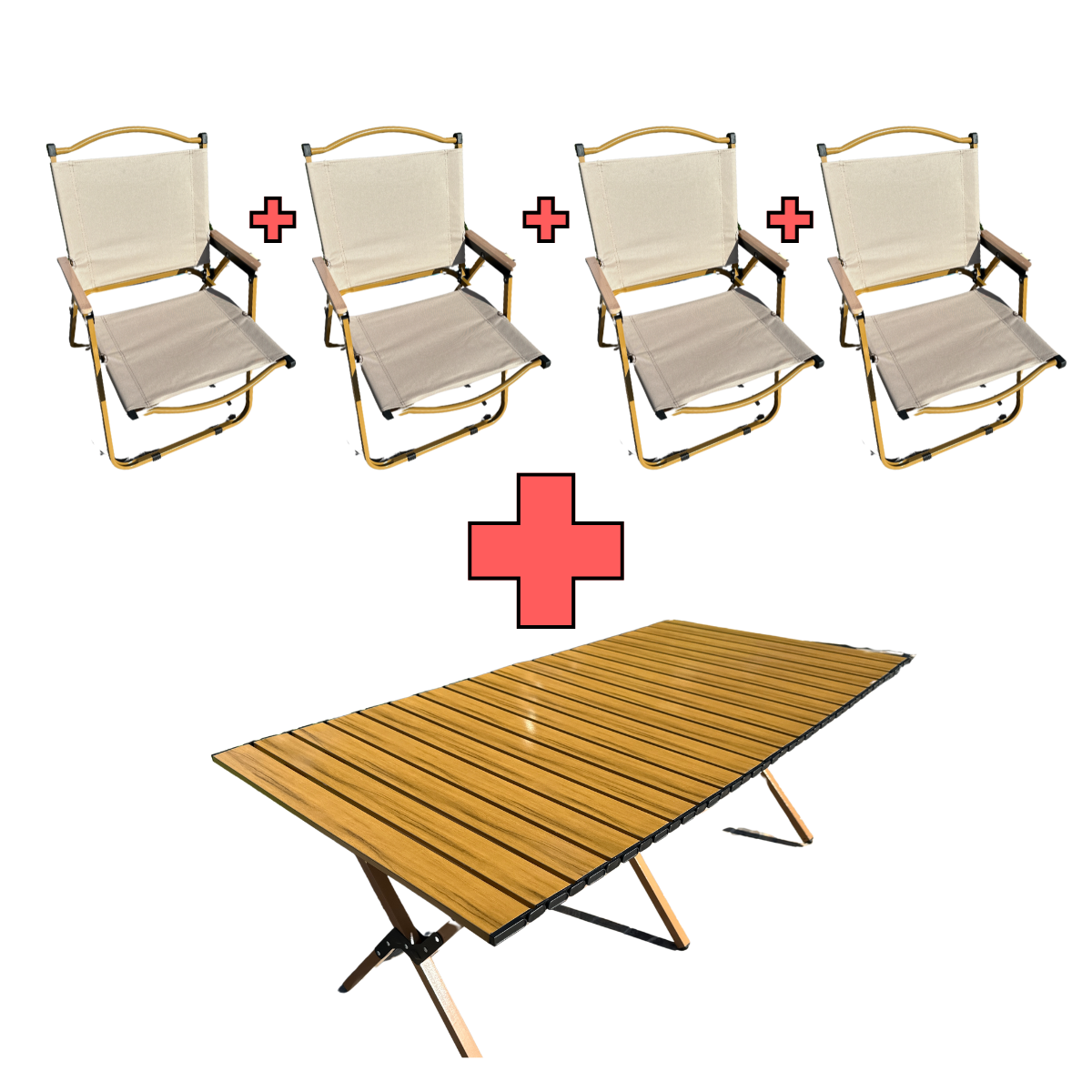 Set 4 Sillas Plegables + Mesa Camping Plegable