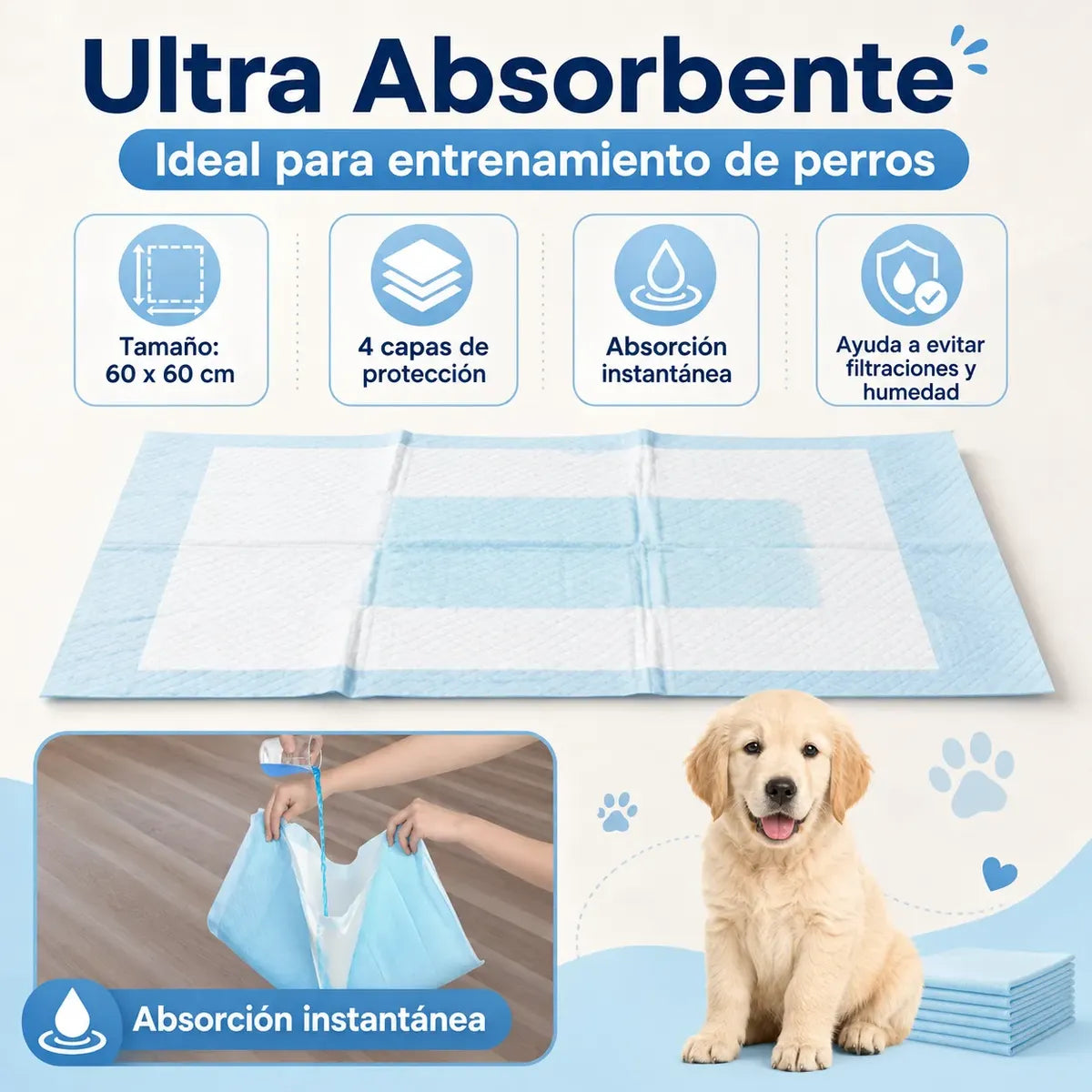 Pack 40 Pañales Sabanillas Entrenamiento Mascotas Perros Gatos 60x60cm (Talla L) Absorbentes