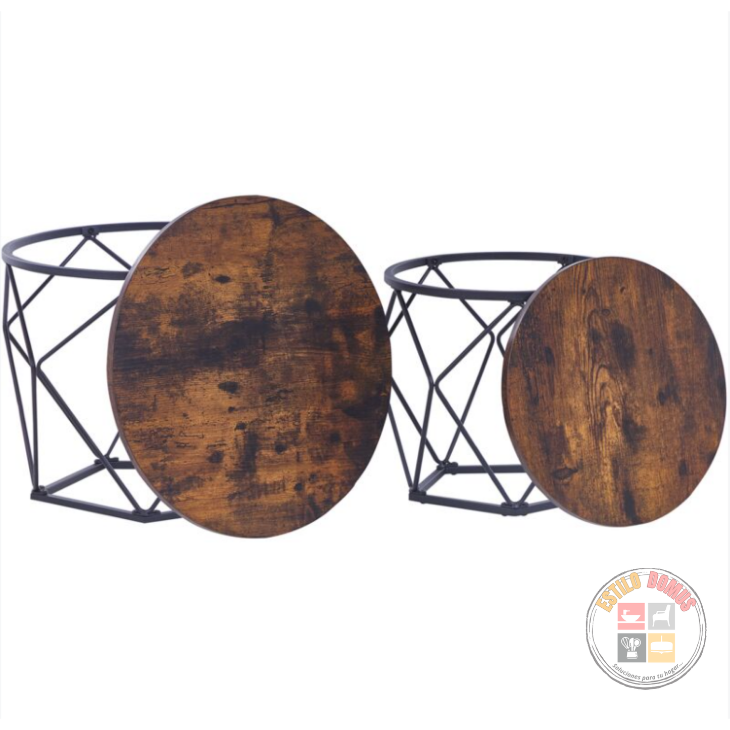 Set 2 Mesas Centro Decorativas Madera y Metal Hexagonal
