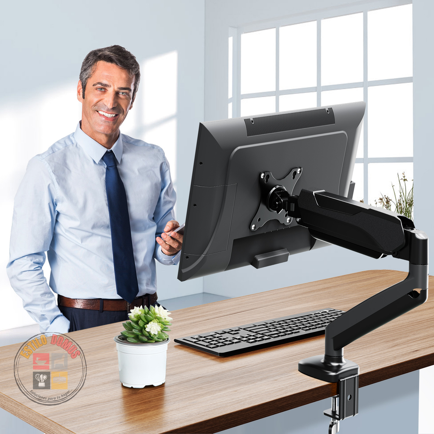 Soporte Simple Monitor Escritorio Soporte Simple Brazo Giro 360 Compatible con VESA