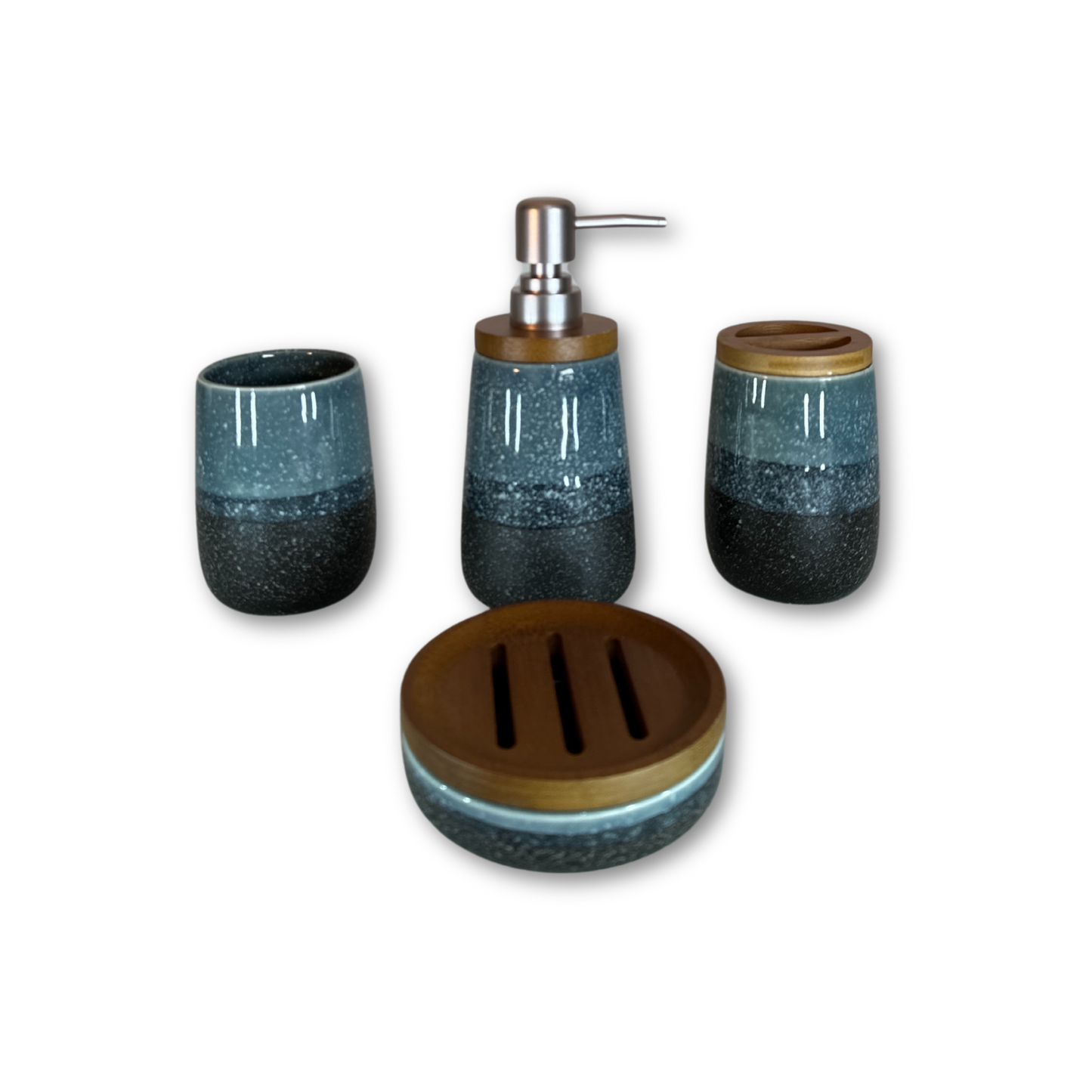 Set de Baño de 4 Piezas en Cerámica: Estilo Cónico Color Degradado para una Decoración Moderna (JF-9186)
