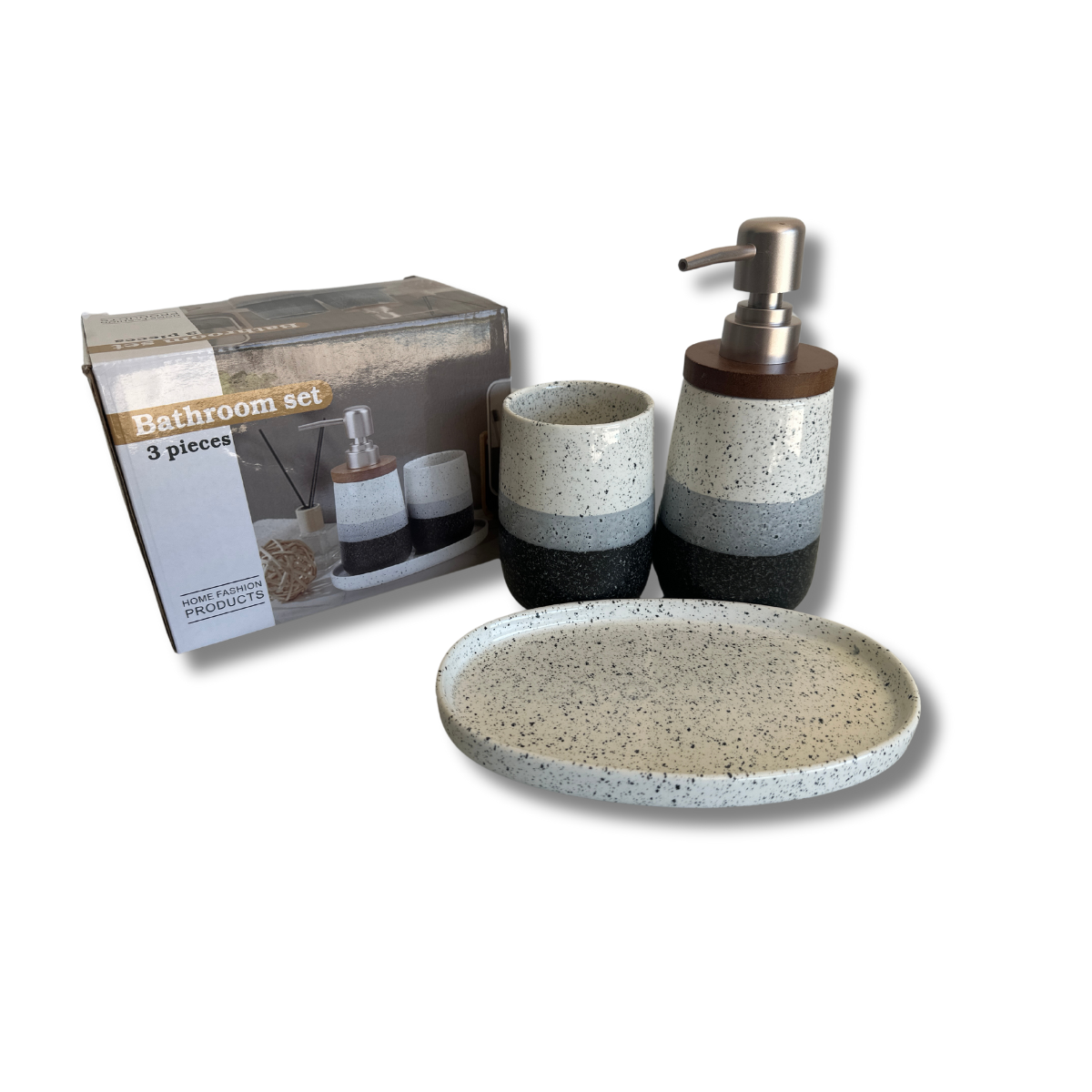 Set de Baño de 3 Piezas en Cerámica: Estilo Cónico Color Degradado para una Decoración Moderna