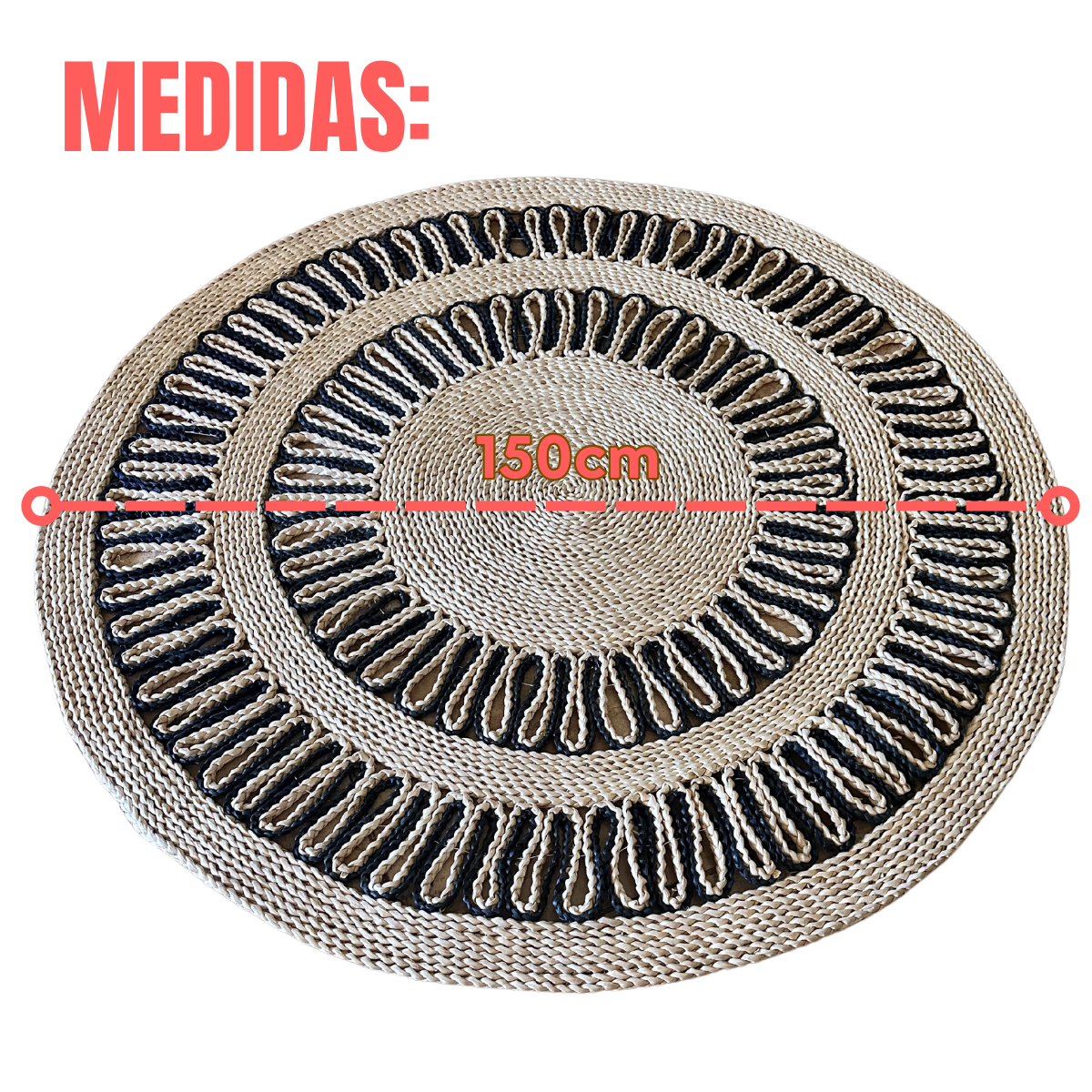 Alfombra Redonda de Yute 150cm Diseño Sol