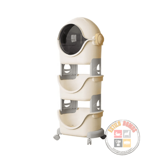 Mueble Infantil Organizador de Juguetes Astronauta 3 Niveles con Ruedas