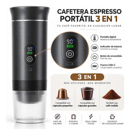 Cafetera Espresso Portátil 3 en 1 – Calienta y Extrae Automáticamente