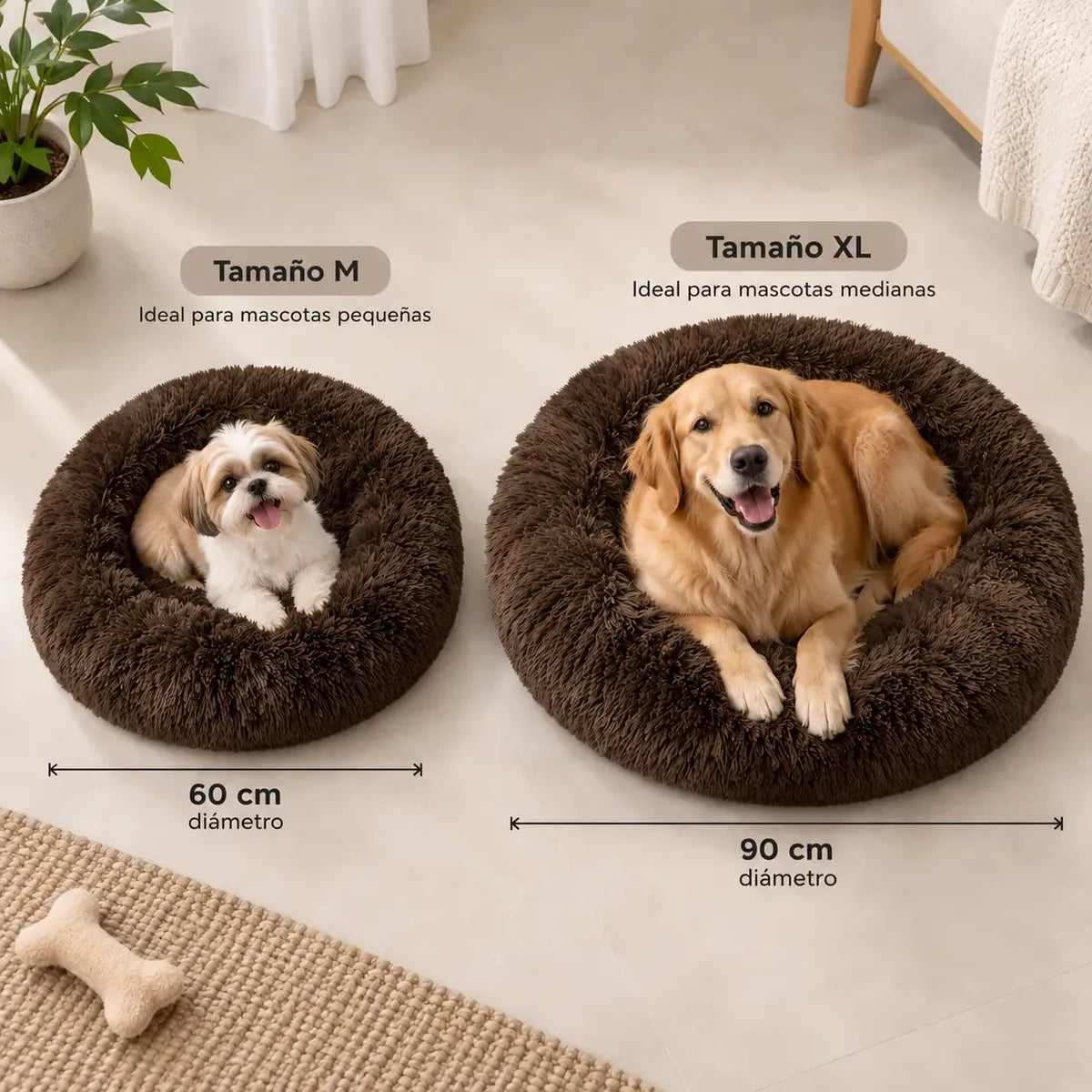 Cama circular lavable para mascotas – detalle de textura y material