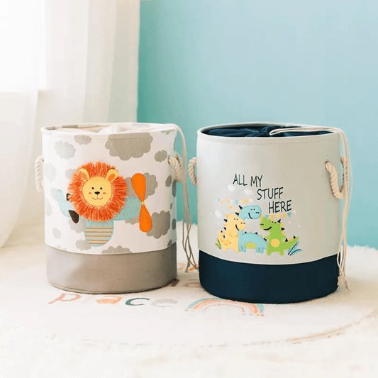 Canasto organizador infantil con diseño de león o dinosaurios