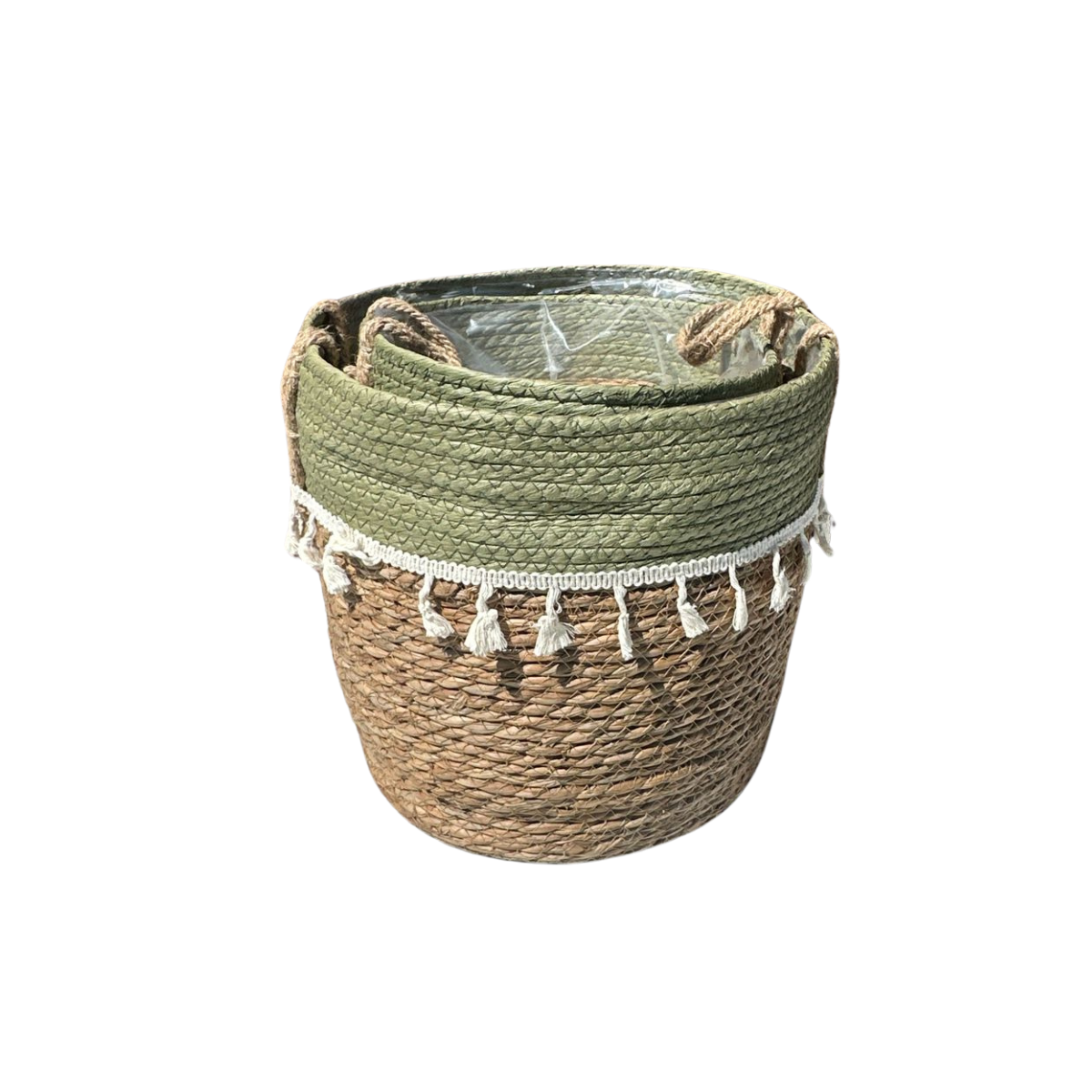 Set 3 Cestas Tejidas Fibra Natural para Plantas o Decoración