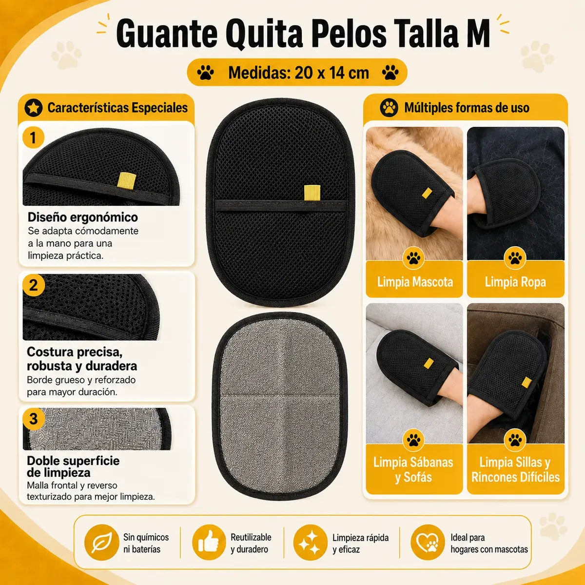 Pack 2 Guantes Quita Pelos para Perros y Gatos Talla M