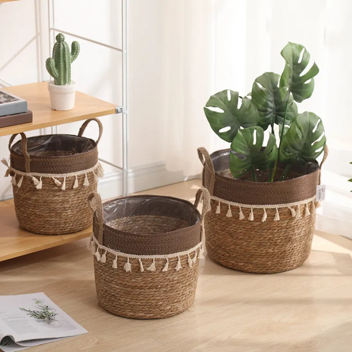 cubre maceteros, cestas decorativas, mimbre, cestas de fibras naturales