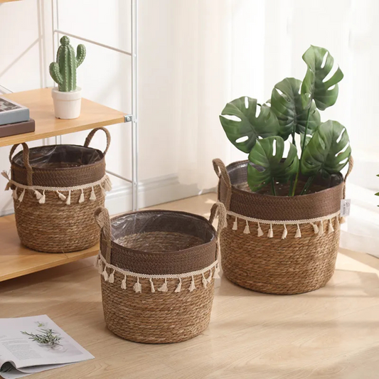 cubre maceteros, cestas decorativas, mimbre, cestas de fibras naturales