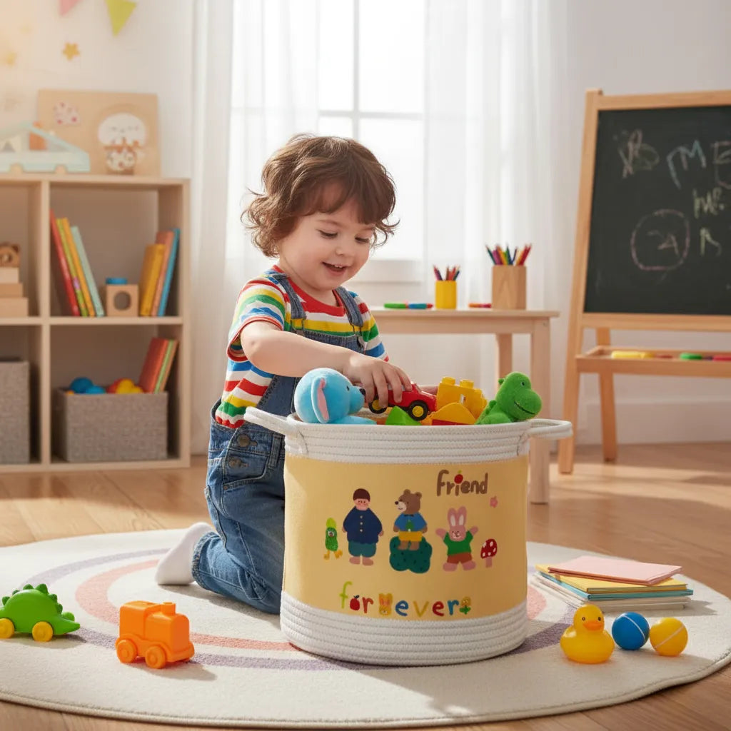 Canasto organizador infantil de cuerda tejida – vista superior