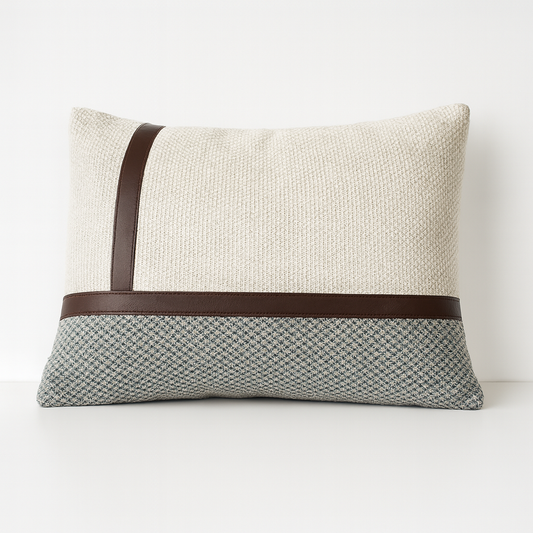 Cojín Decorativo Rectangular de 28x50 cm con Detalles en Cuerina: Estilo y Comodidad para Tu Hogar