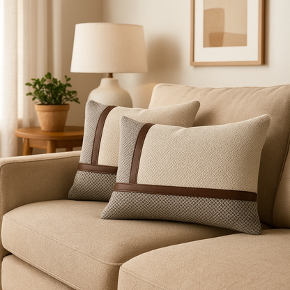 Cojín Decorativo Rectangular de 28x50 cm con Detalles en Cuerina: Estilo y Comodidad para Tu Hogar
