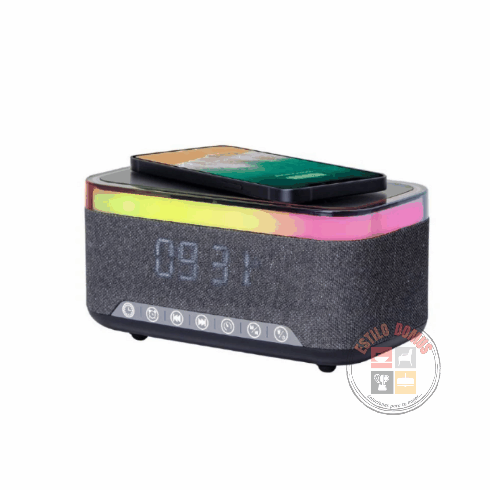 Despertador con paralante bluetooth y cargador inalambrico