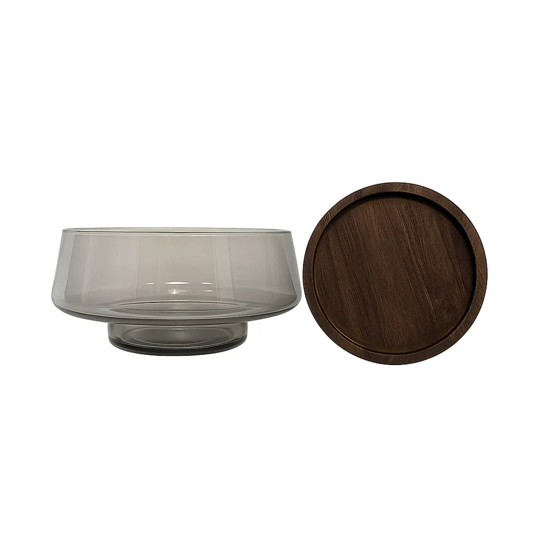 Cuenco Decorativo Grande de Vidrio y Madera – Elegancia Natural para tu Hogar