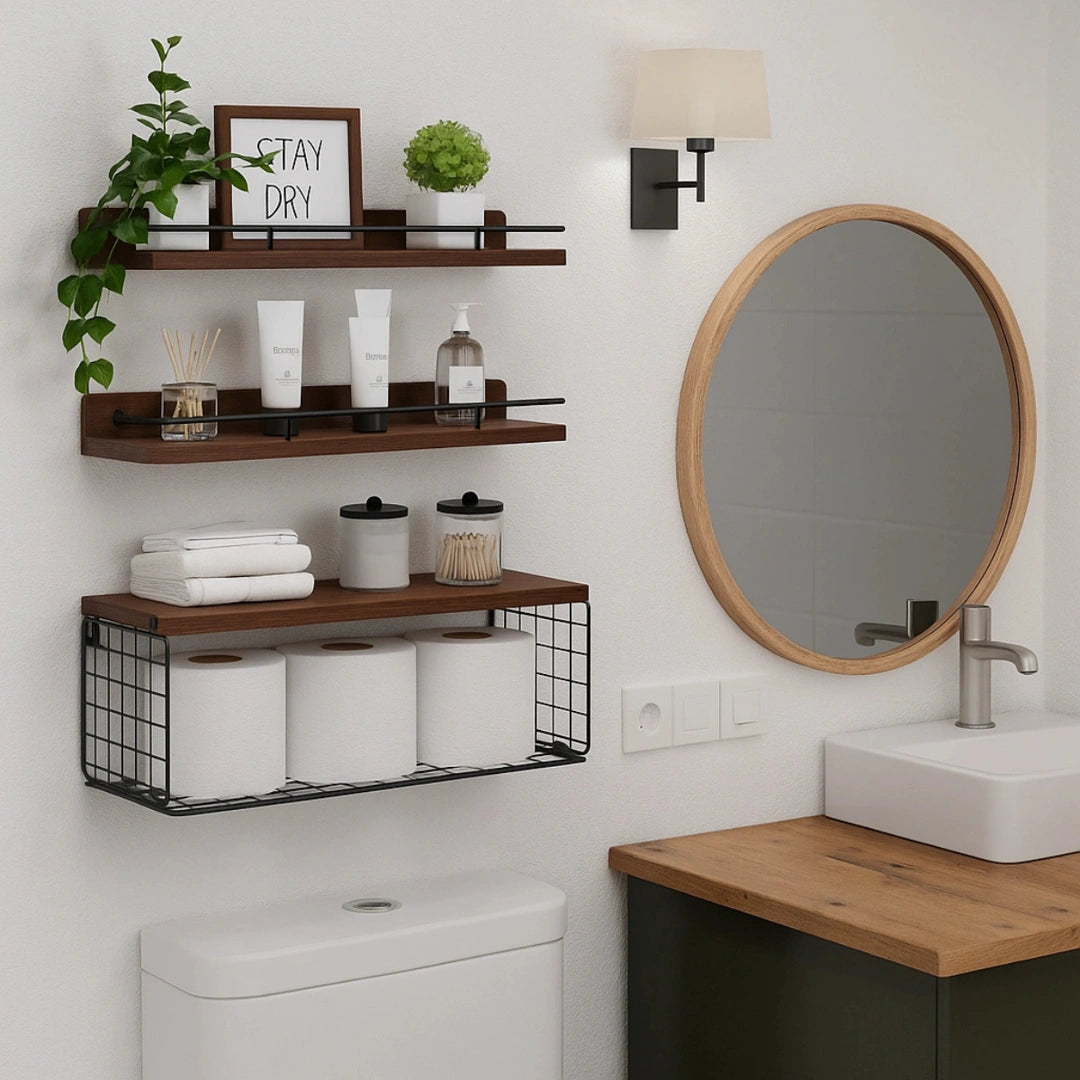 Set de 3 Repisas Flotantes de Madera y Metal
