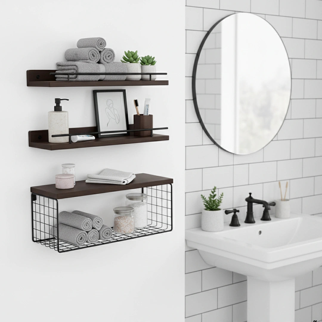 Set de 3 Repisas Flotantes de Madera y Metal