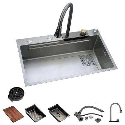 Lavaplatos Empotrado 75×45 Acero Inoxidable Con Llave De Cascada Extraíble + Accesorios Kit Completo Dos Colores