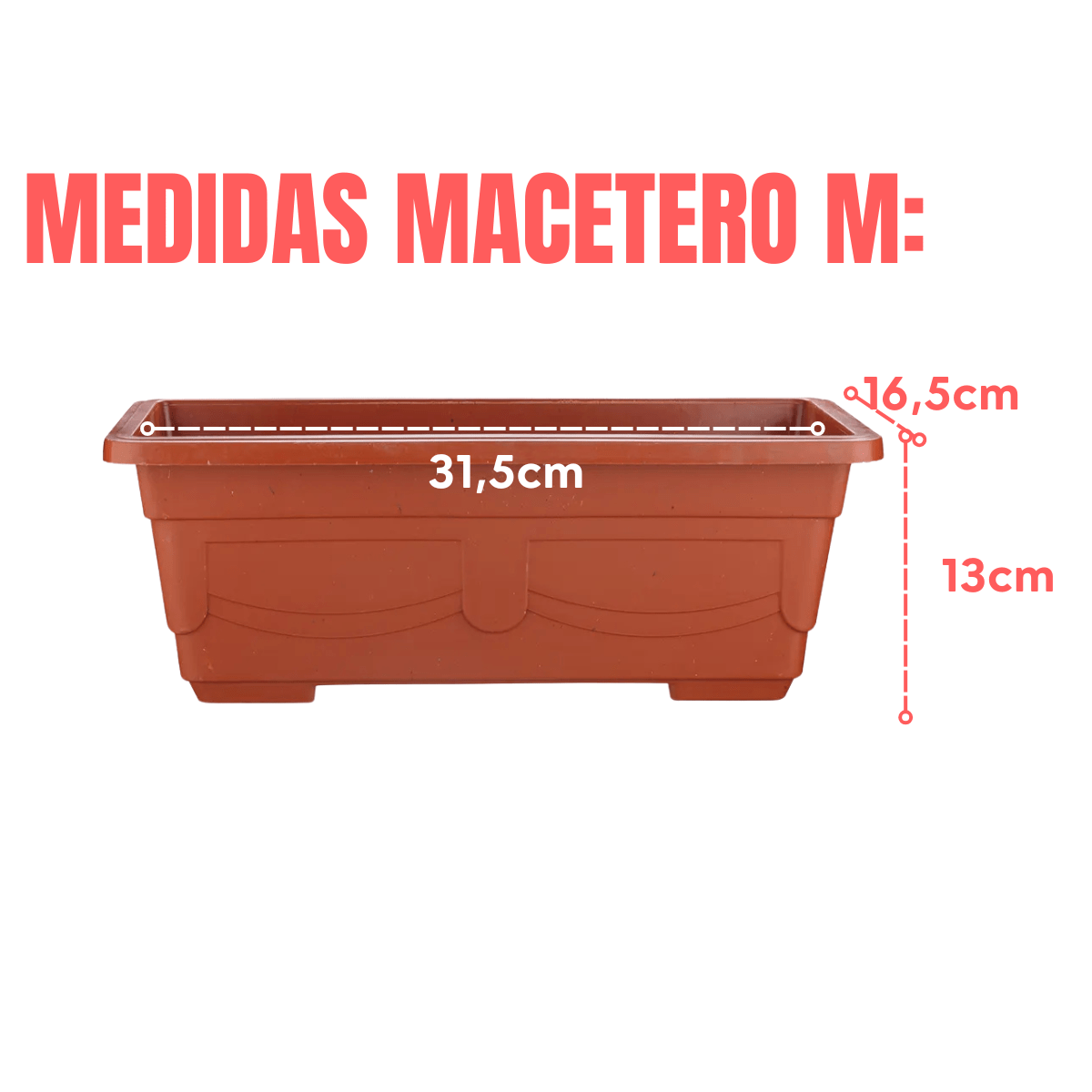 Jardinera plástica rectangular con plato – en uso en el hogar