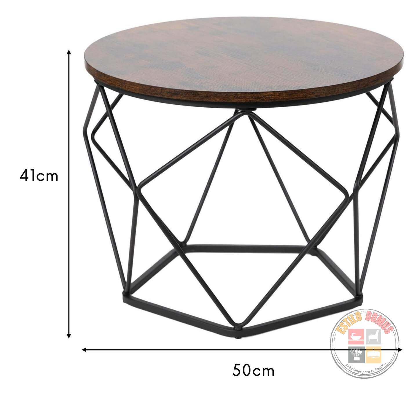 Set 2 Mesas Centro Decorativas Madera y Metal Hexagonal