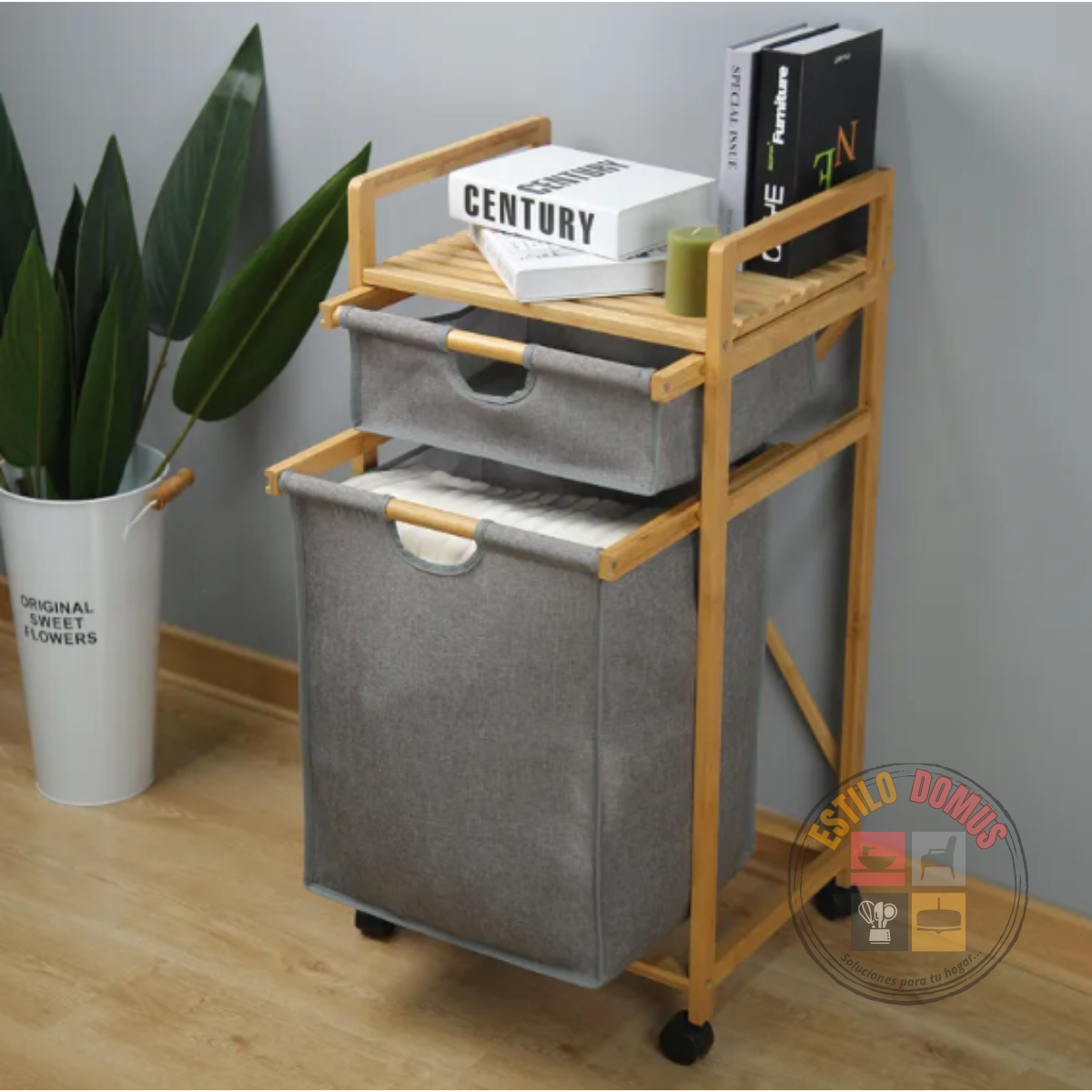 Organizador Baño Dormitorio Bambu Tela Grande