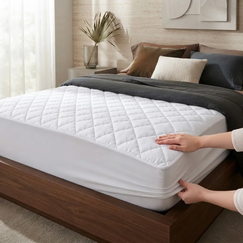 Protector de Colchón Impermeable 2 Plazas 150 x 200 cm con Faldón Ajustable Bambú
