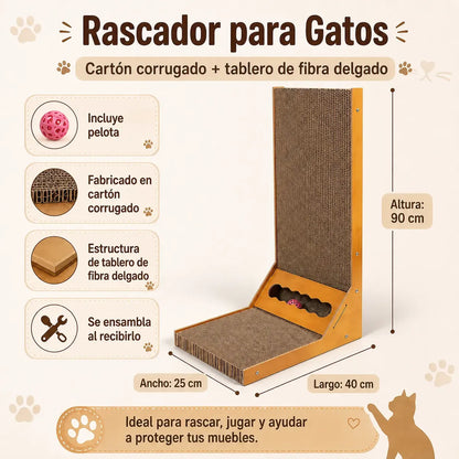 Rascador para Gatos en L 90cm con Juguete