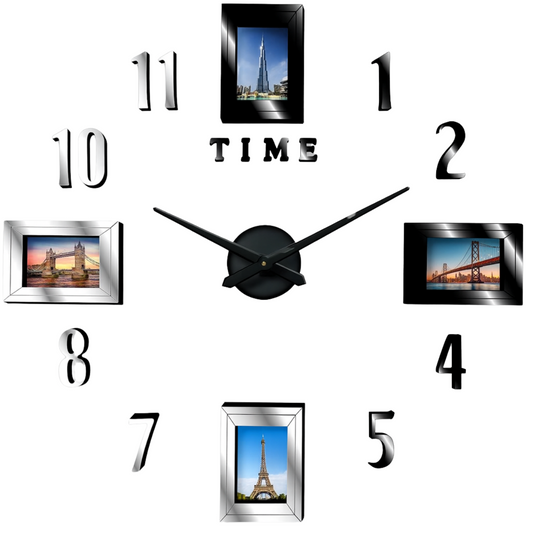 Reloj de Pared 3D DIY con Marcos para Fotos Números Grandes