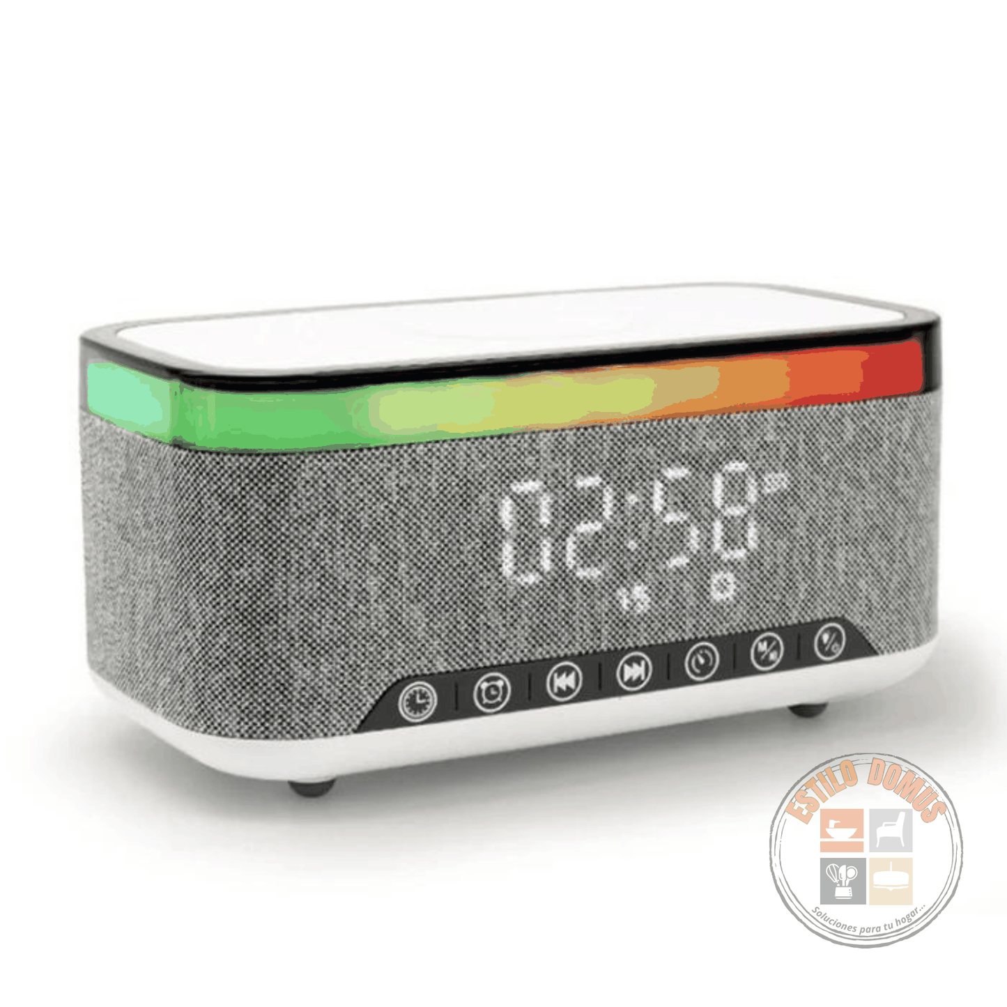 Radio Reloj Cargador Inalambrico Luces RGB Parlante Bluetooth Despertador Velador