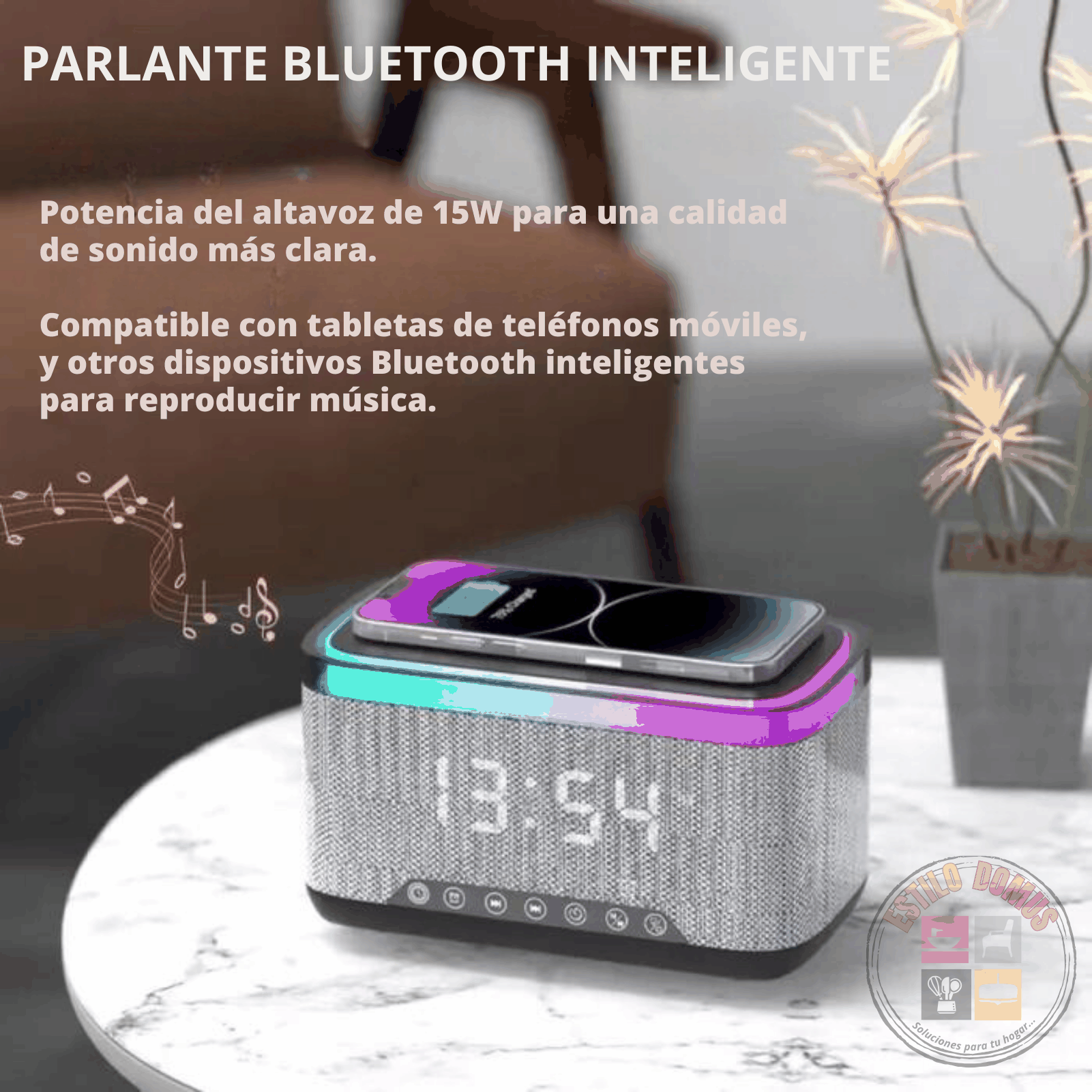 Radio Reloj Bluetooth Cargador Inalambrico Luces RGB Parlante Bluetooth