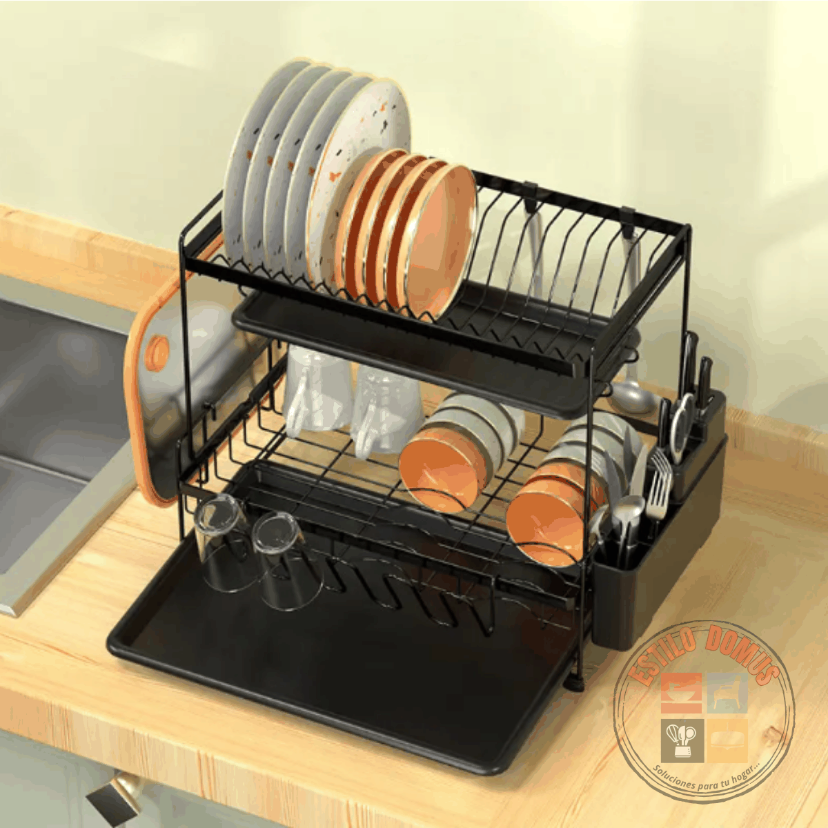 Secador de platos Negro con Bandejas