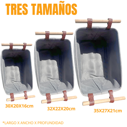 Set 3 Cestas Organizadoras para ropa o accesorios con asas de madera