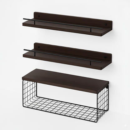 Set de 3 Repisas Flotantes de Madera y Metal
