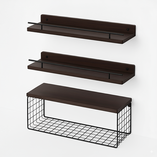 Set de 3 Repisas Flotantes de Madera y Metal