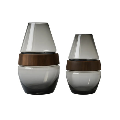 Floreros Decorativos de Vidrio y Madera Grande 30cm – Estilo Natural y Elegante para tu Hogar