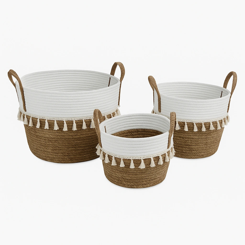 Set 3 Cestas Tejidas Fibra Natural para Plantas o Decoración