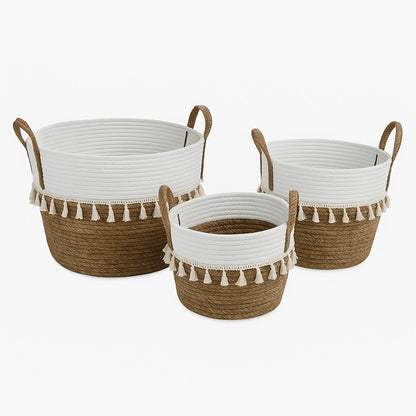 Set 3 Cestas Tejidas Fibra Natural para Plantas o Decoración