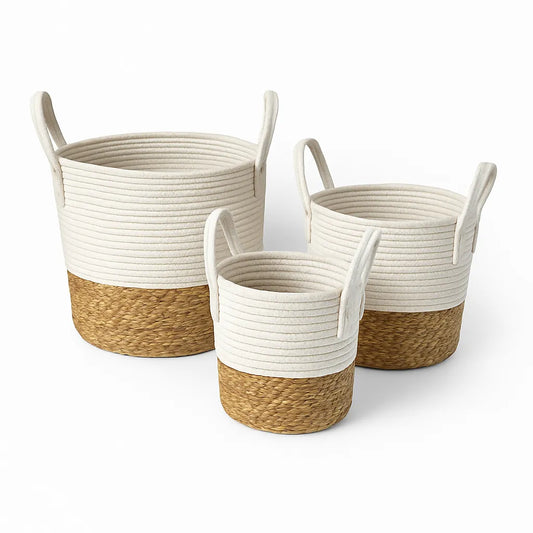 Set 3 Cestas Tejidas Fibra y Cuerda