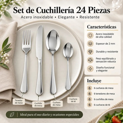 Set de Cuchillería 24 Piezas de Acero Inoxidable – Servicio para 6 Personas